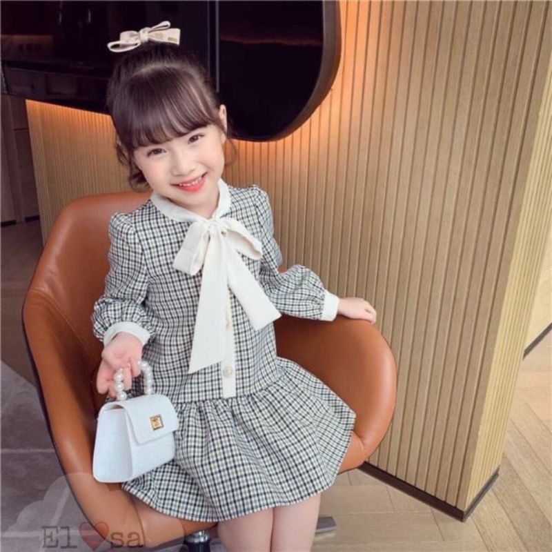 Váy bé gái - VÁY KẺ CA RÔ NƠ DỄ THƯƠNG CHO BÉ 1-5 TUỔI ĐI HỌC, ĐI CHƠI