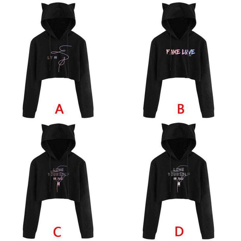 Áo hoodie dài tay có nón phối tai mèo xinh xắn cho nữ