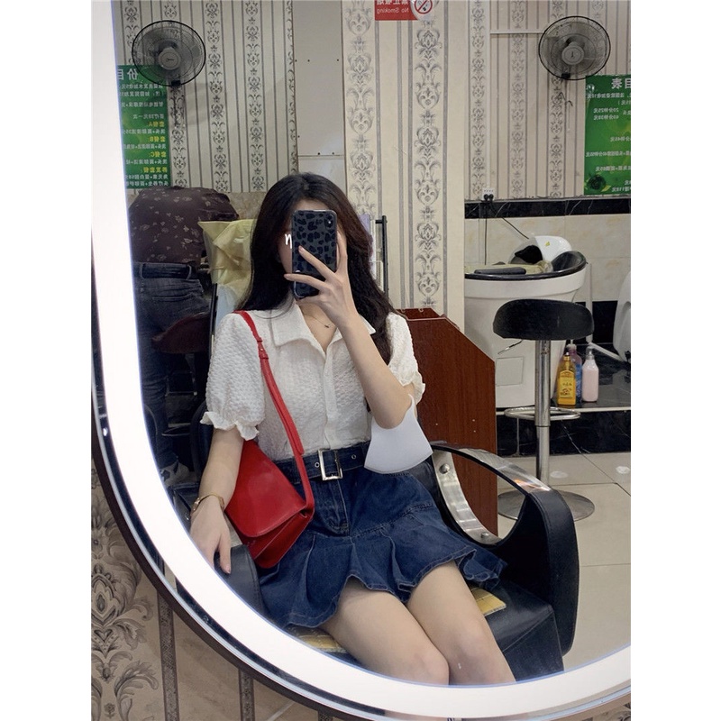 Chân Váy Jean Chữ A Lưng Cao Xếp Ly Thời Trang Mùa Hè Phong Cách Hàn Quốc Cho Nữ