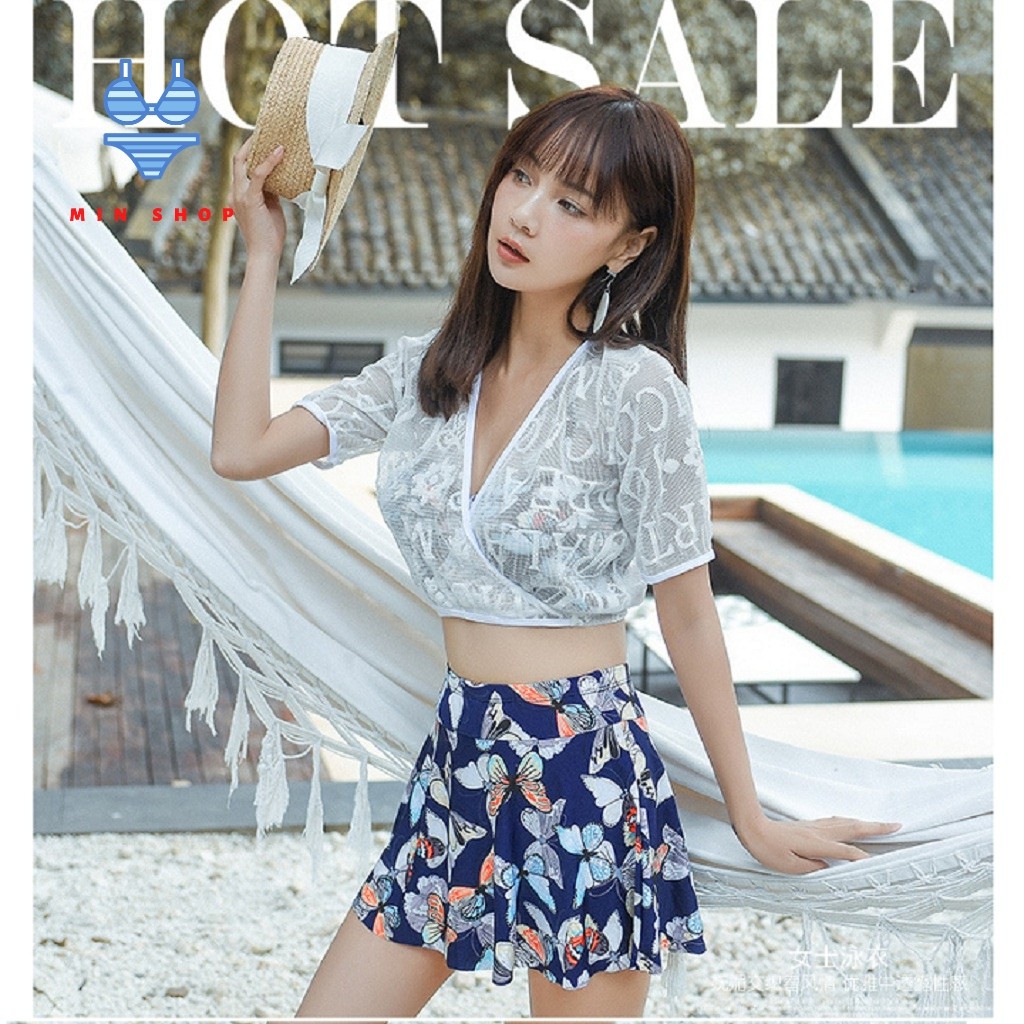 Bộ áo tắm đồ bơi bikini họa tiết đẹp kèm áo ren | BigBuy360 - bigbuy360.vn