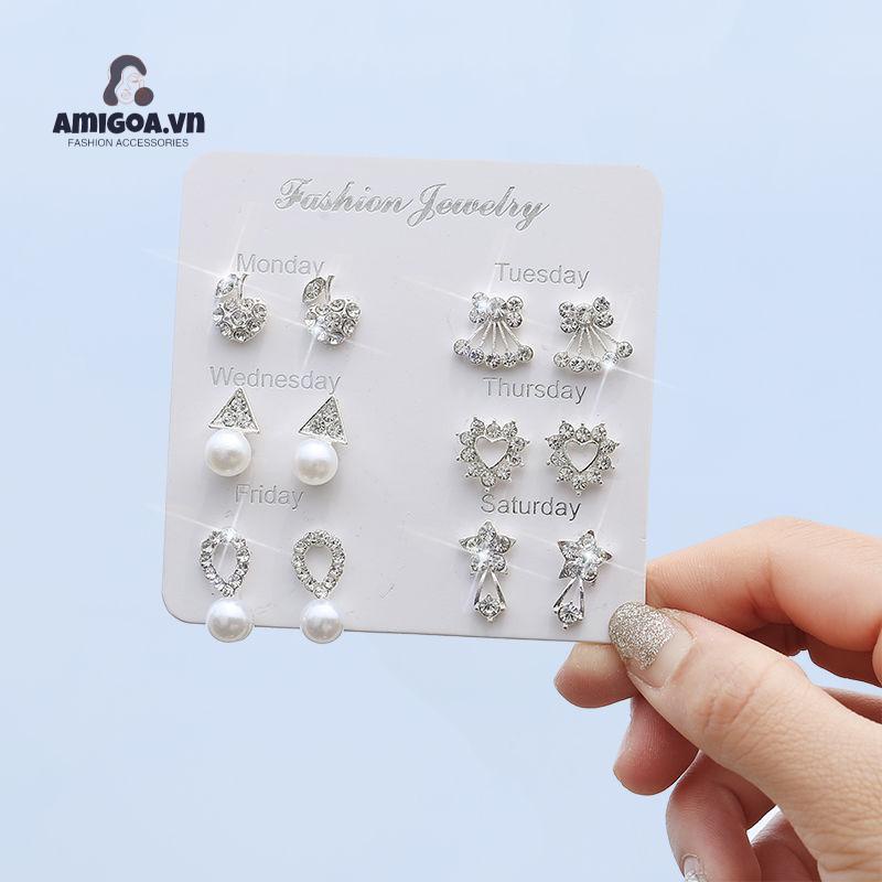 Khuyên Tai Đính Đá Kim Cương Nhân Tạo Lấp Lánh