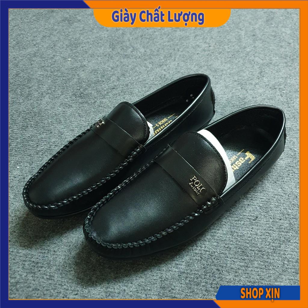 Giày Da Nam - Giày Tây Nam Không Dây Trang Trí Chữ Polo Siêu Đẹp