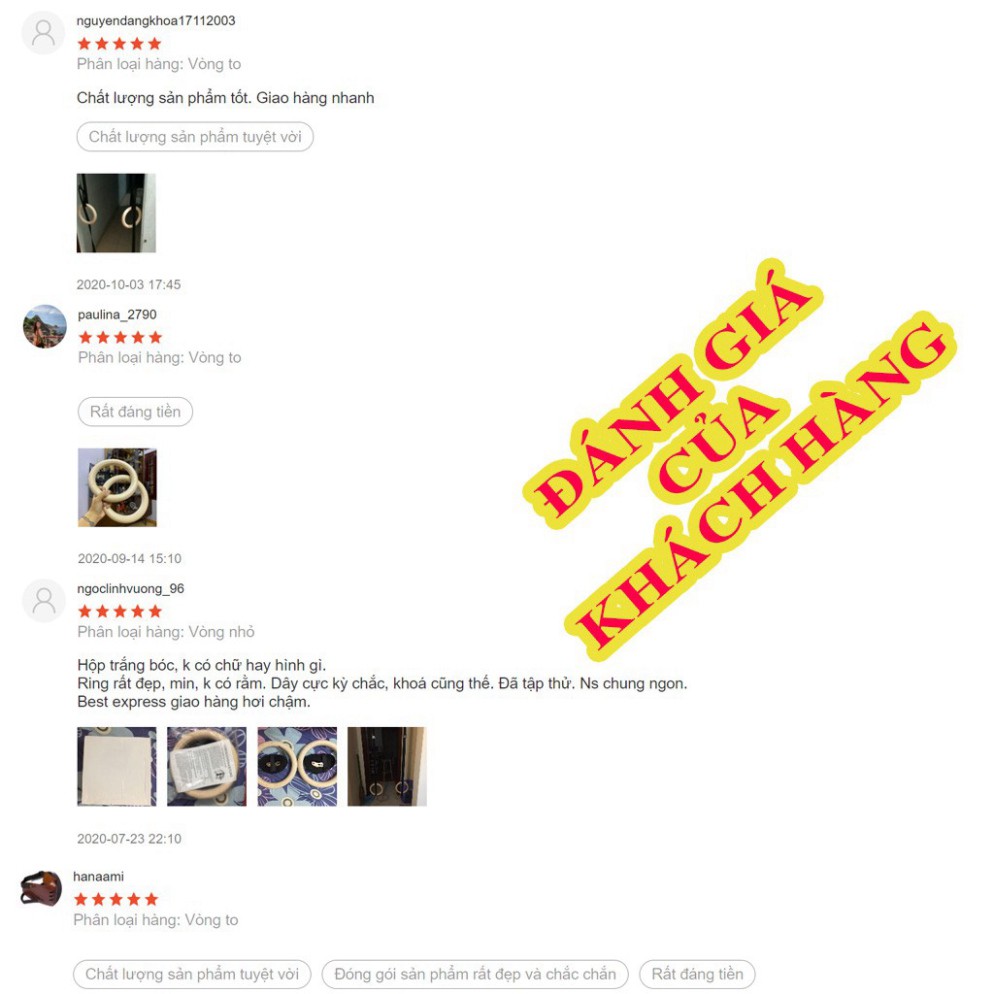 Vòng xà treo gymnastic rings tập street workout, Vòng ring dip gỗ Bạch Dương loại to tập hít kéo xà đơn xà