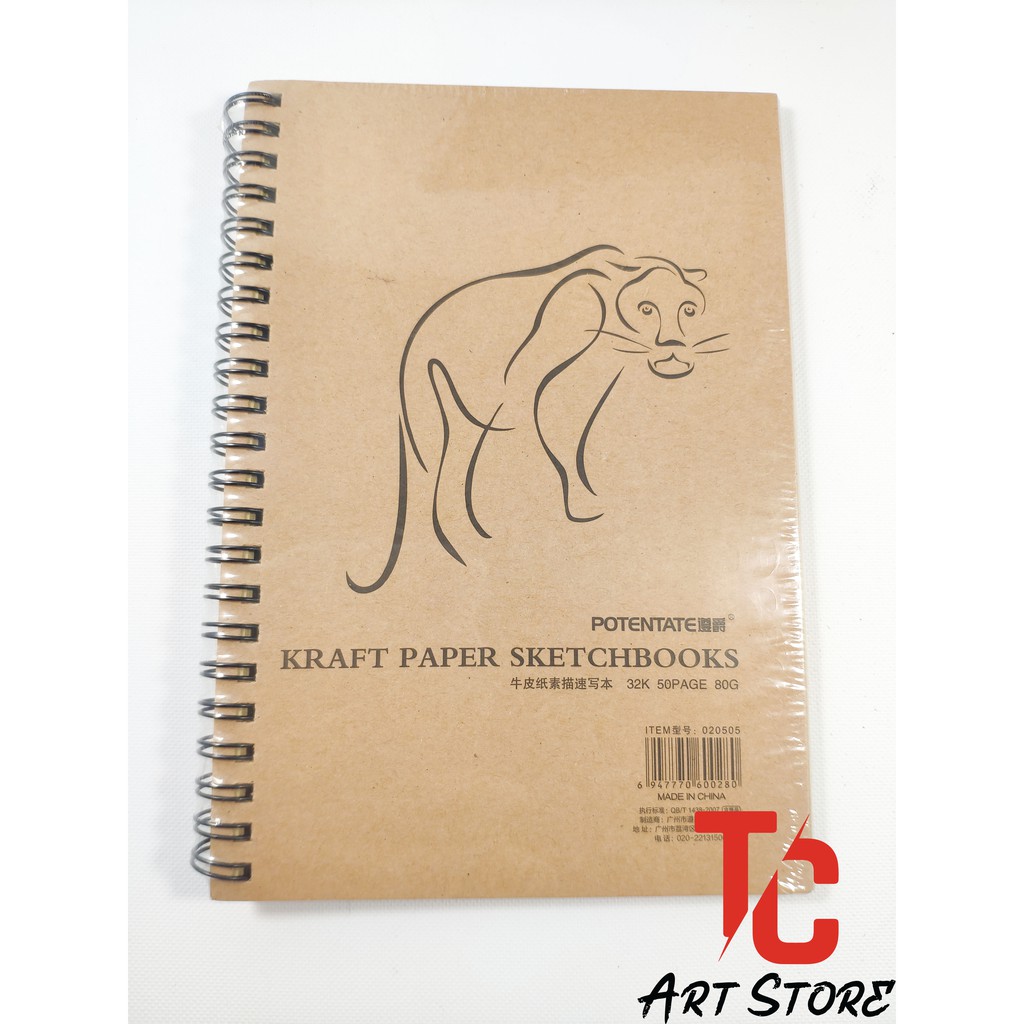 Sổ Giấy xi măng Potentate KRAFT PAPER SKETCHBOOKS - A4, A5 Lò xo - Hình con cọp