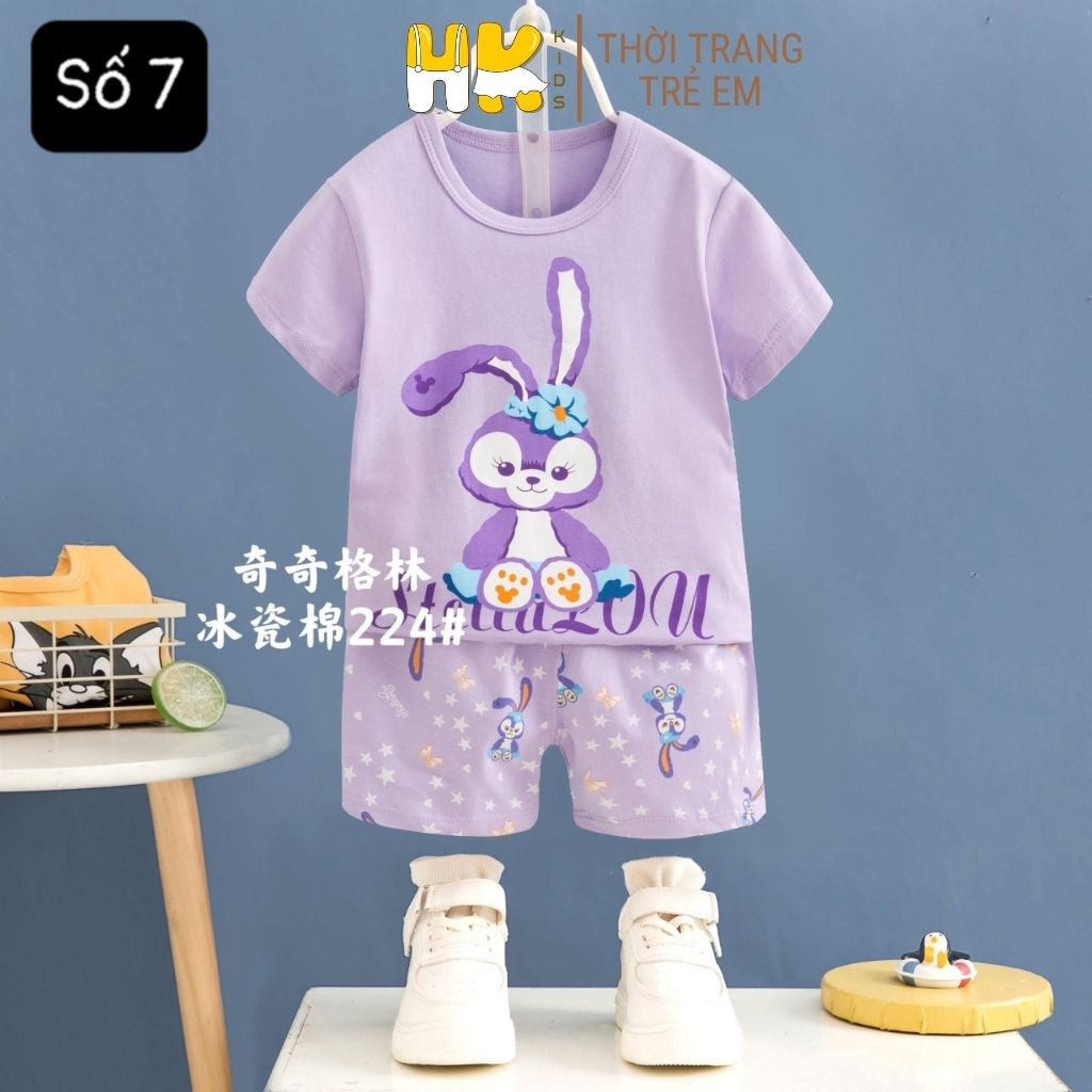 Bộ quần áo cộc tay bé gái HK KIDS, bộ đồ ngắn tay cotton mềm mát size cho bé từ 1-7 tuổi