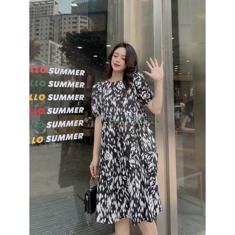 Váy đầm bigsize thiết kế hoạ tiết rằn ri màu đen mềm mại thoáng mát từ 45kg đến 70kg | BigBuy360 - bigbuy360.vn