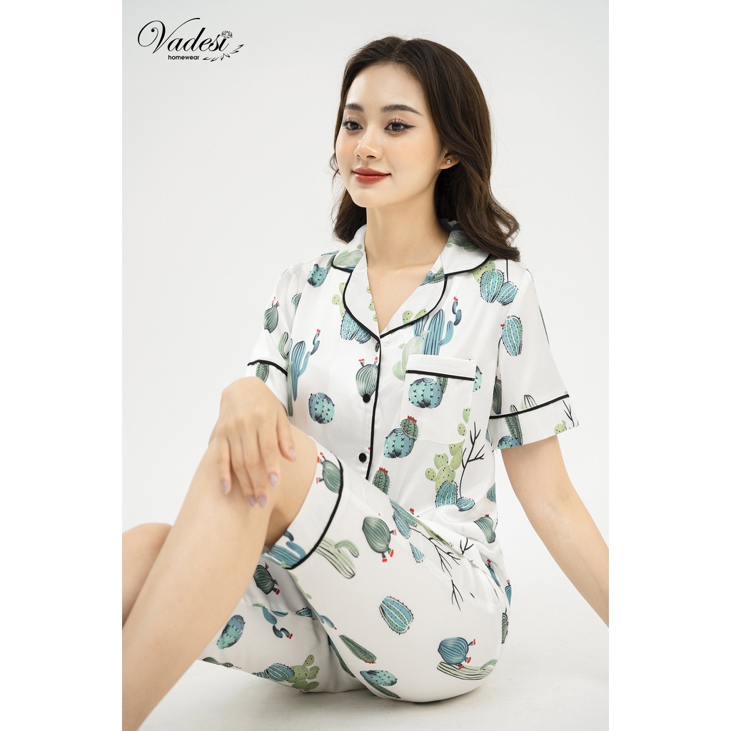 Đồ Bộ Ngủ Nữ Pijama Lửng Tay Ngắn Lụa Cao Cấp Mặc Nhà Đẹp Mùa Hè Thoáng Mát Mềm Mịn Thấm Hút – VADESI