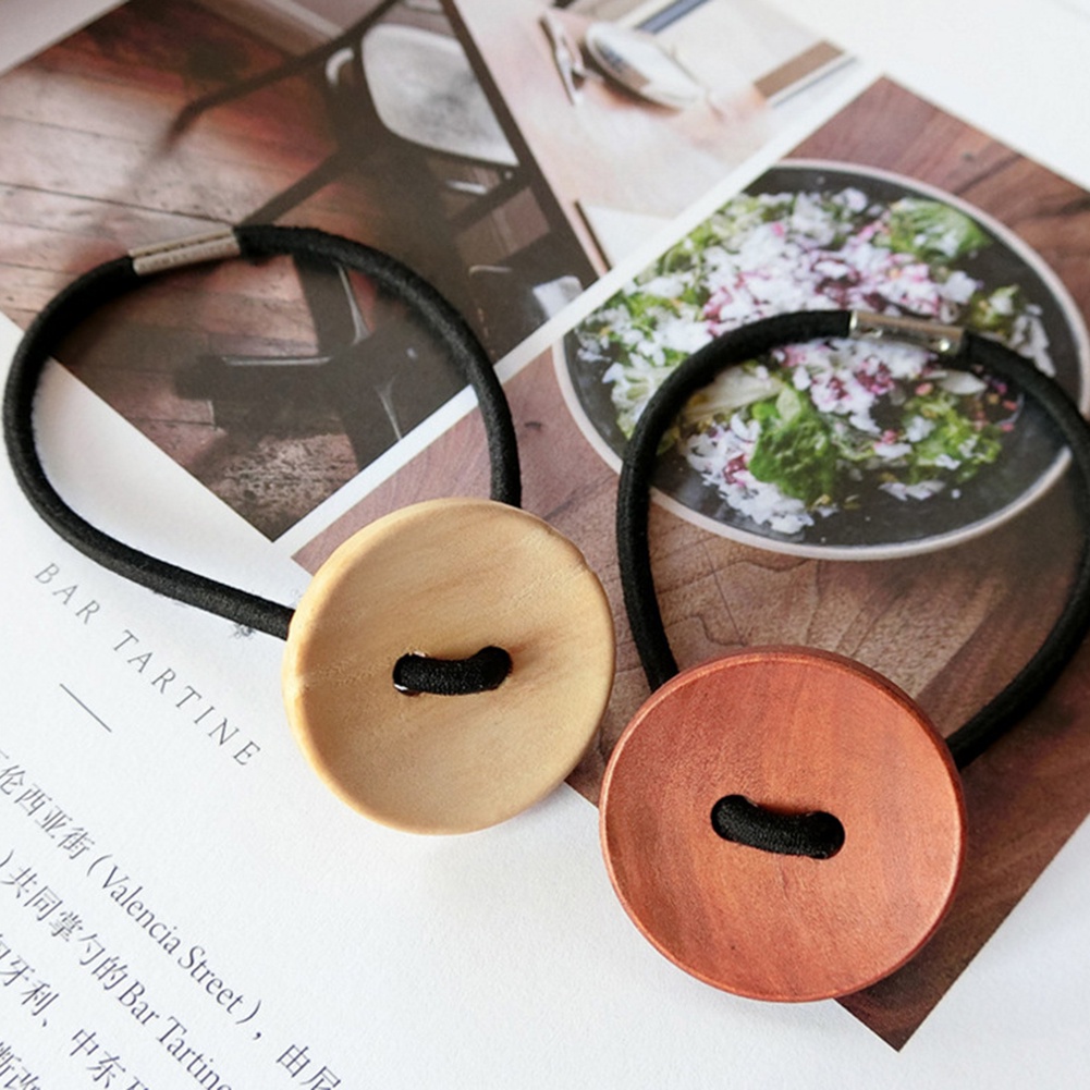 Dây cột tóc hình nút gỗ xinh xắn cho nữ