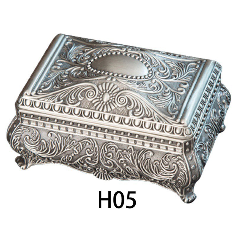 Mimgo Metallic Flowers Antique Jewelry Box Jewelry Flower Carved Crown Design Antique Style Princess Makeup Organizer