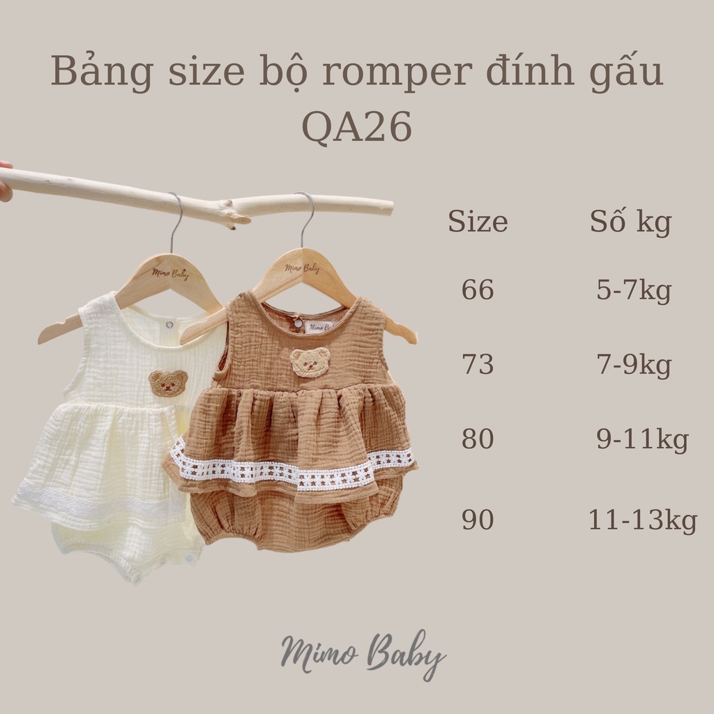 Bộ romper vải xô muslin đính gấu dễ thương cho bé QA26 Mimo Baby