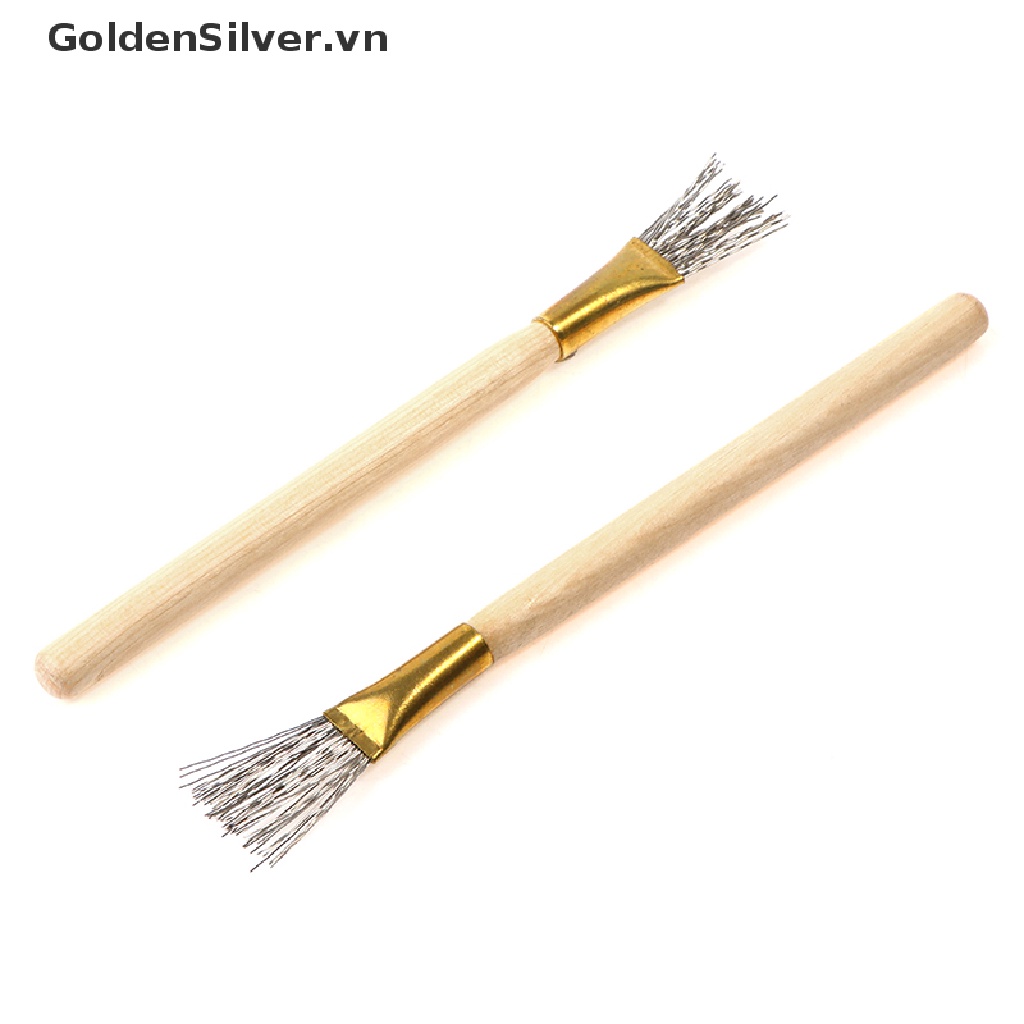 Set 2 Cọ Sợi Sắt Cán Gỗ Dày + Mỏng Chuyên Dụng Làm Đất Sét