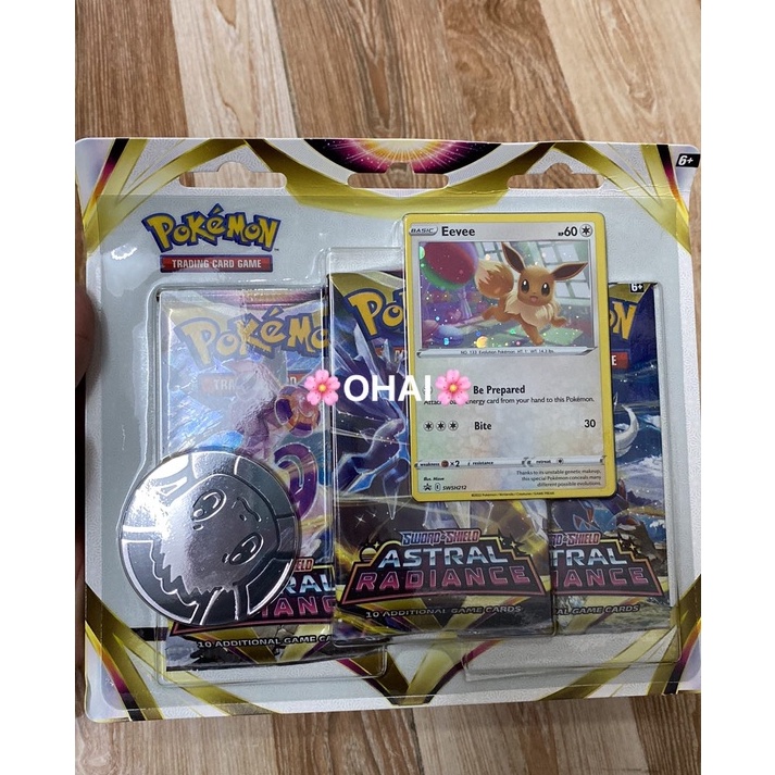 Blister 3 Pack ASTRAL RADIANCE - Eevee Kèm Thẻ Promo và Pokemon Coin Chính Hãng
