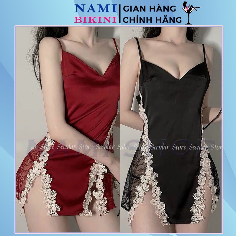 Váy ngủ lụa Satin gợi cảm kèm quần lọt khe đầm ngủ chất siêu mát tôn dáng váy 2 dây cao cấp Nami
