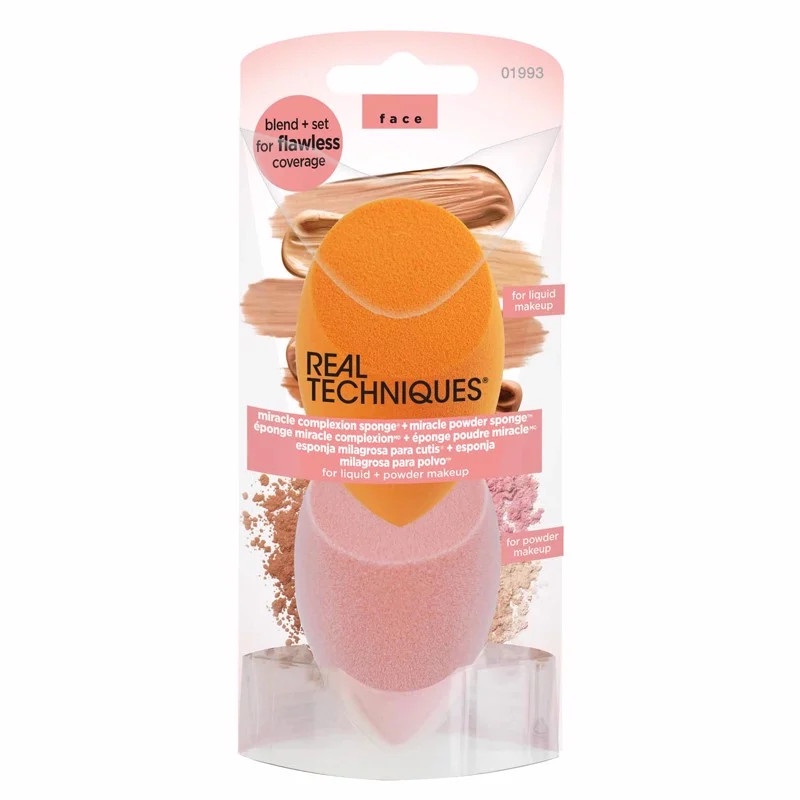 Set 2 Mút Trang Điểm Real Techniques Tán Nền + Dặm Phấn Phủ Miracle Complexion Sponge + Miracle Powder