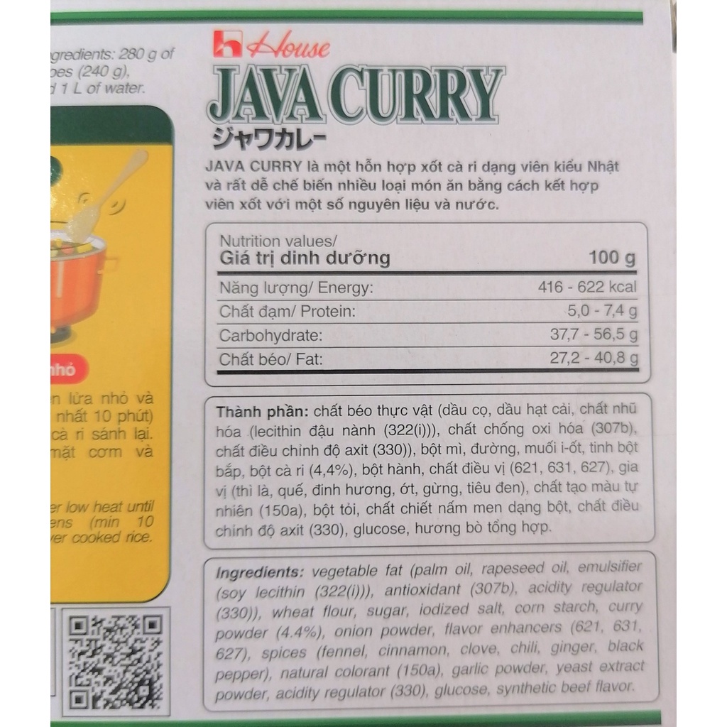 [Hộp 200g] VIÊN XỐT CÀ RI (CAY VỪA) KIỂU NHẬT BẢN [VN] HOUSE FOODS Java Curry Roux (hty-hk)
