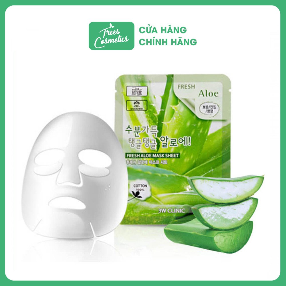 Mặt Nạ Lô Hội Dưỡng Ẩm Trắng Da 3W CLINIC FRESH ALOE MASK SHEET 23ml - Hàn Quốc Chính Hãng