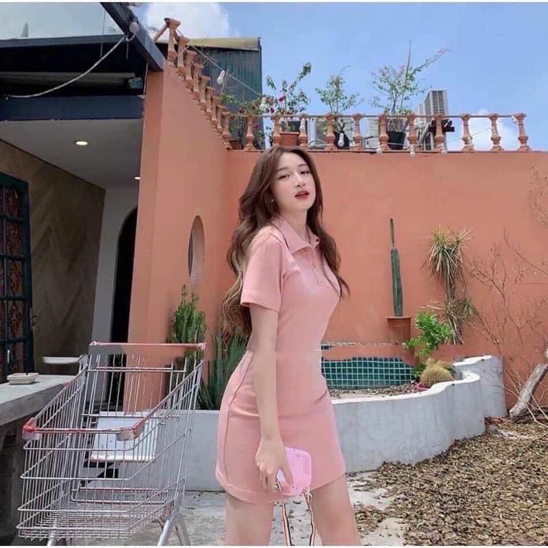 Váy Polo Trơn Nữ 🌸 Đầm dáng suông polo chất cotton, thun cộc tay màu ĐEN | HỒNG | XÁM Ulzzang- thongthu