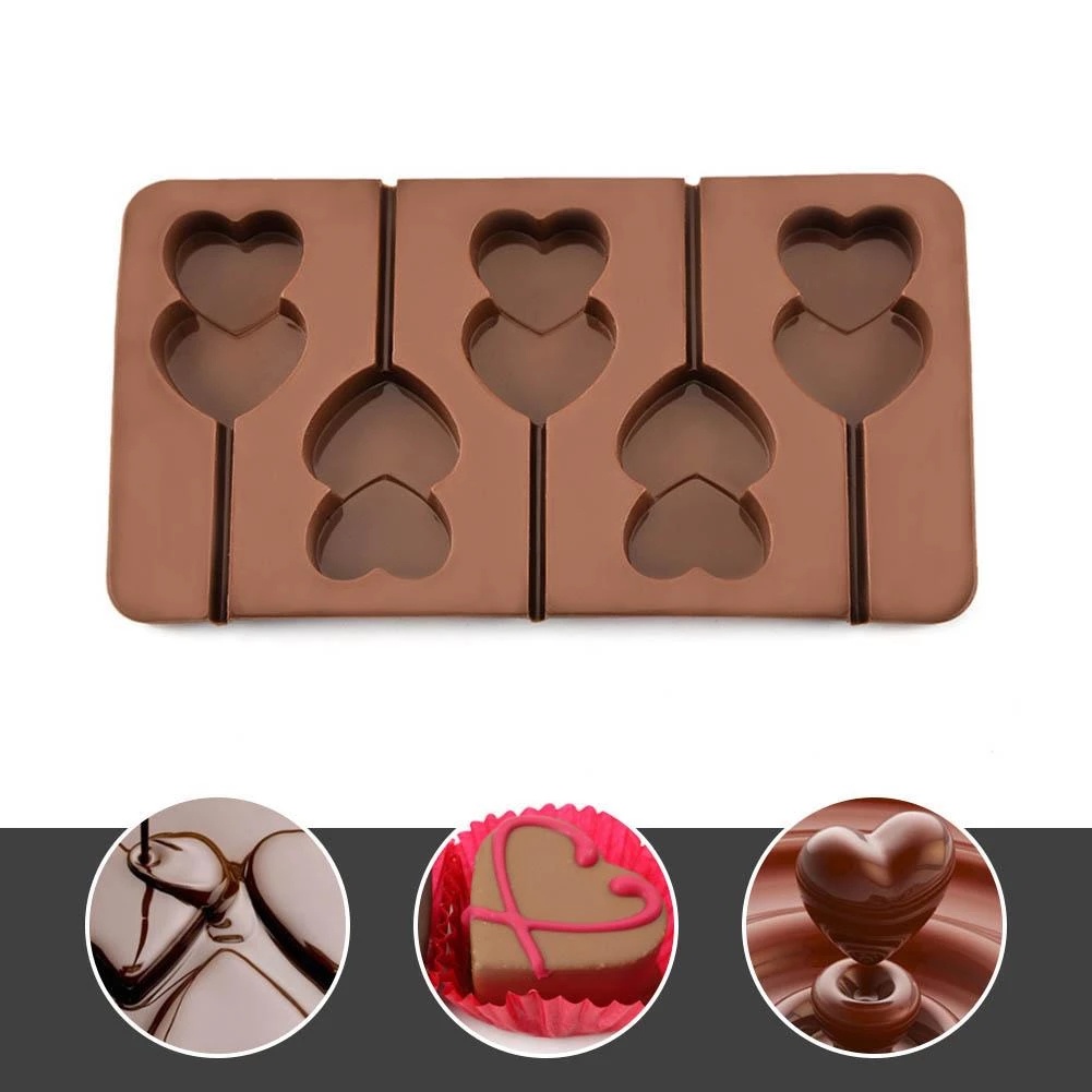 Khuôn silicone 5 Ngăn Làm Kẹo Mút/Socola Hình Trái Tim