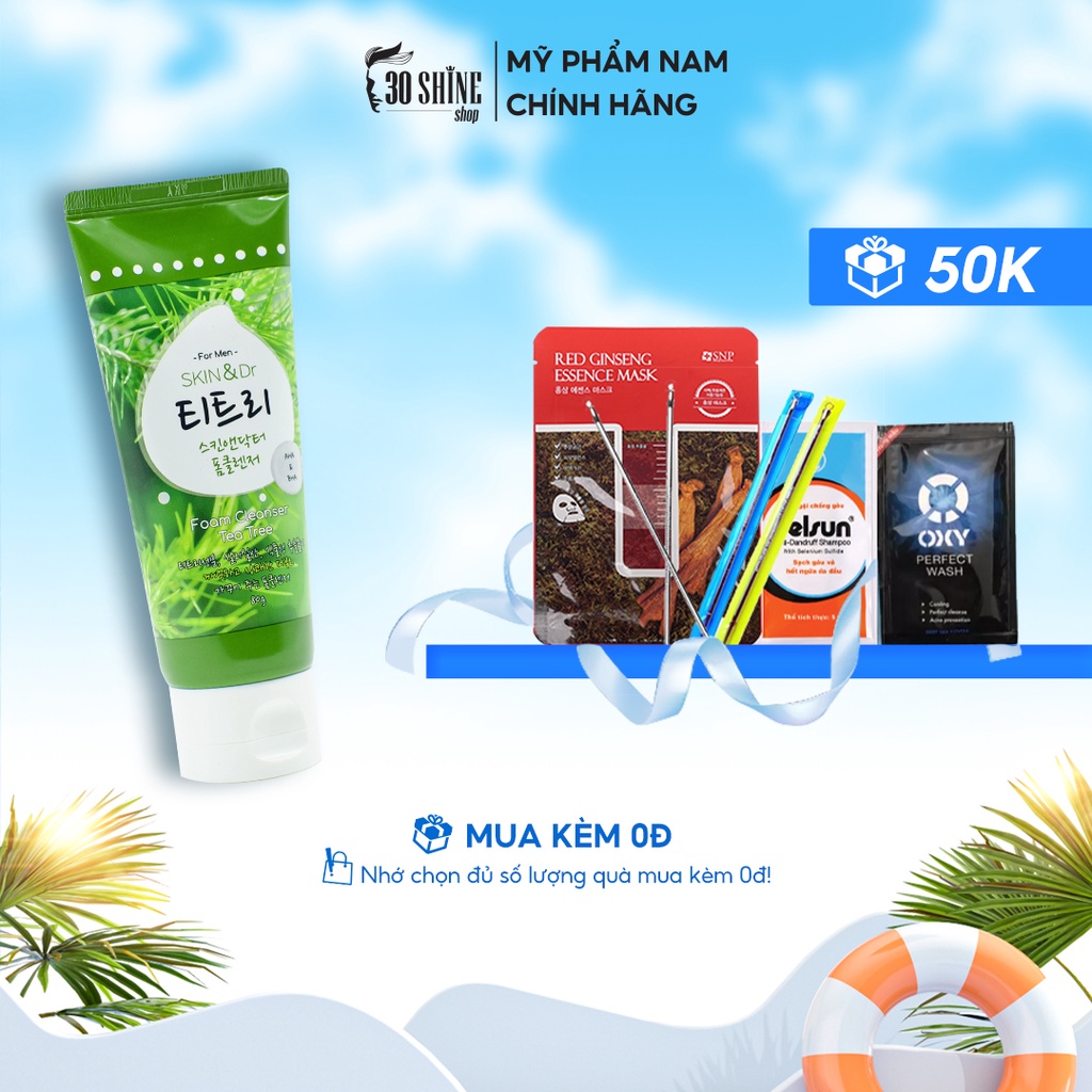 Sữa rửa mặt nam 30Shine phân phối chính hãng Skin&dr Tràm trà 80g cho da mụn, da dầu, dưỡng ẩm trắng da