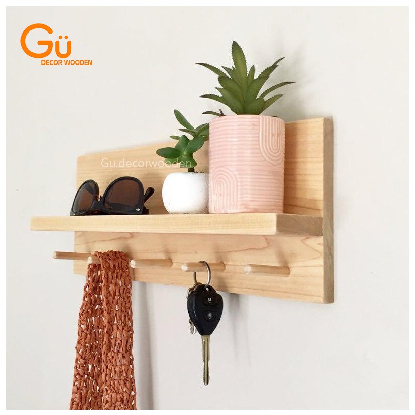 Kệ trang trí treo tường,giá gỗ để đồ GU DECOR, Kệ gỗ gắn tường chất liệu gỗ thông