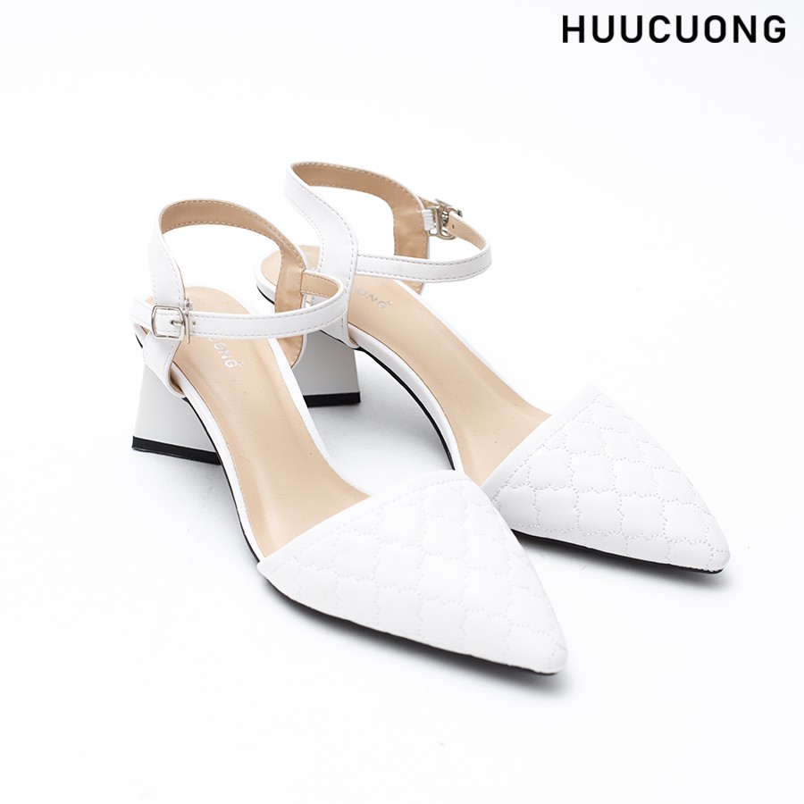 Giày Mũi Nhọn Sandal Nữ Cao Gót 5cm HUUCUONG Thời Trang Mũi Nhọn Phối Dây Hở Gót Kẻ Viền - CG37