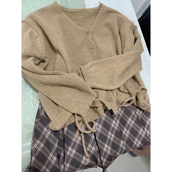 Set áo len dây rút kèm chân váy Miki 100% ảnh thật