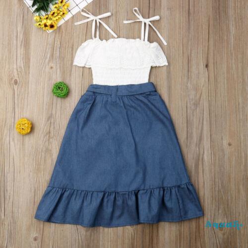 Set áo ngắn tay cổ tròn + Quần short jeans lưng cao thời trang cho bé gái