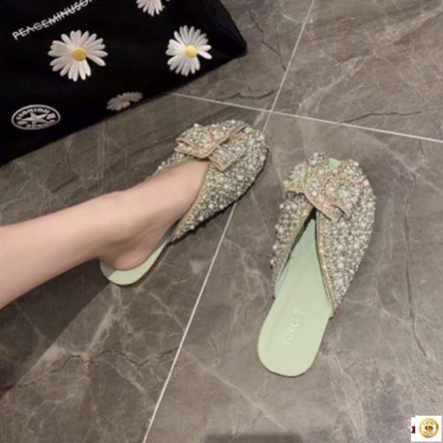 Sục hở mũi Ulzzang nơ đá đính ngọc đế bệt xa xả