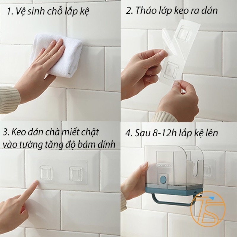 Kệ Đựng Muỗng Đũa Thìa Dán Tường Có Khay Hứng Nước Kèm 2 Móc Treo Và Giá Treo Khăn