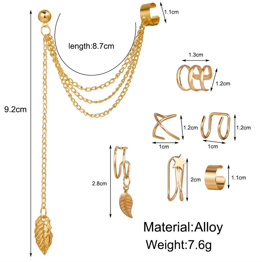 7 chiếc / bộ Bông tai thời trang Bông tai vàng lá Kẹp Bông tai dành cho phụ nữ Không xỏ khuyên tai Trang sức bằng sụn giả Bông tai bằng sụn