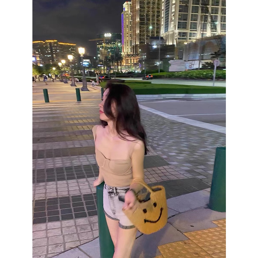 Áo Hai Dây Dệt Kim Màu Sắc Đơn Giản Cho Nữ