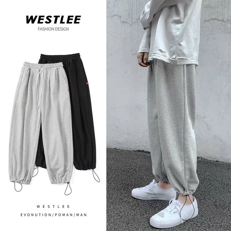 Quần Jogger Nam Nữ Thể Thao Basic Ống Rộng Bo Chun Có Dây Rút Mặc 2 Kiểu