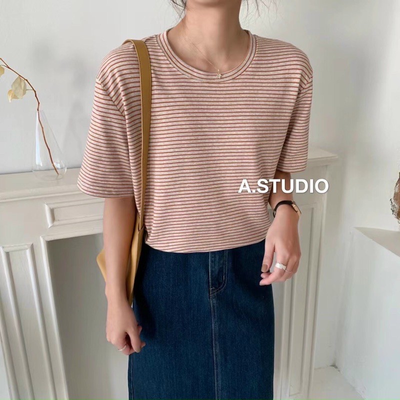 Áo Thun kẻ form rộng, Áo phông kẻ Astudio hàng Quảng châu M6013