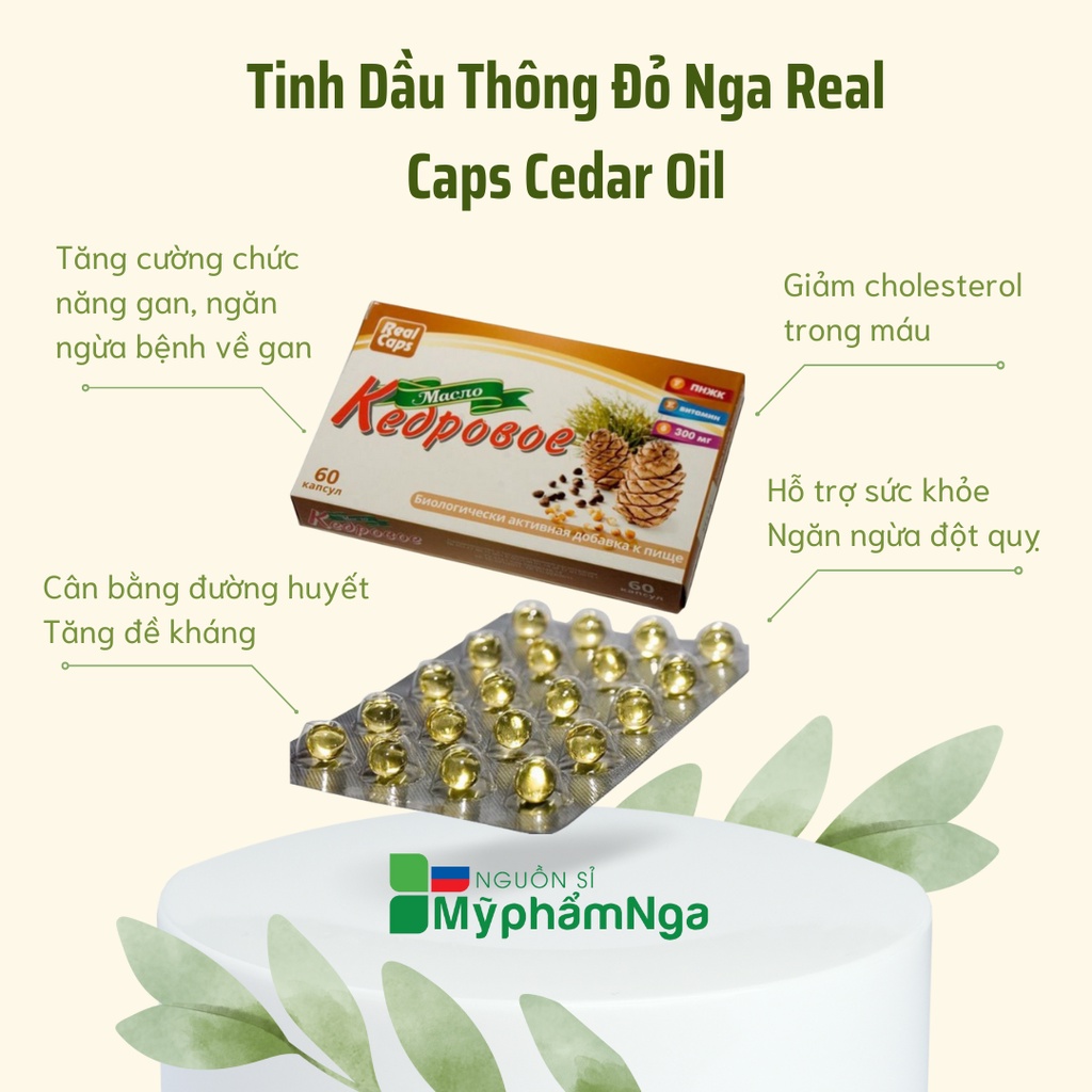 Tinh Dầu Thông Đỏ Nga Real Caps Cedar Oil 60 viên