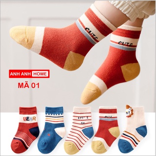 Set 5 đôi Tất trẻ em Cotton Hoạ Tiết Cao Cấp ANHANHHOME Dày Dặn Cho Bé