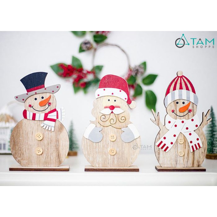 Mô hình trang trí Noel gỗ Handmade để bàn 2 nút X-MHDB-01