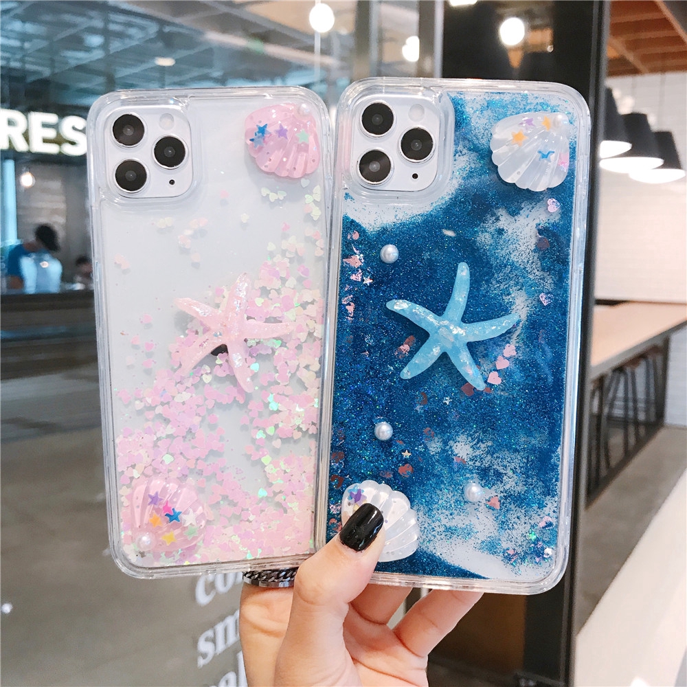Ốp điện thoại silicon tpu mềm có cát chảy hình sao biển 3D lấp lánh cho Iphone 11 Pro Max X XS Max XR 7 8 Plus SE2