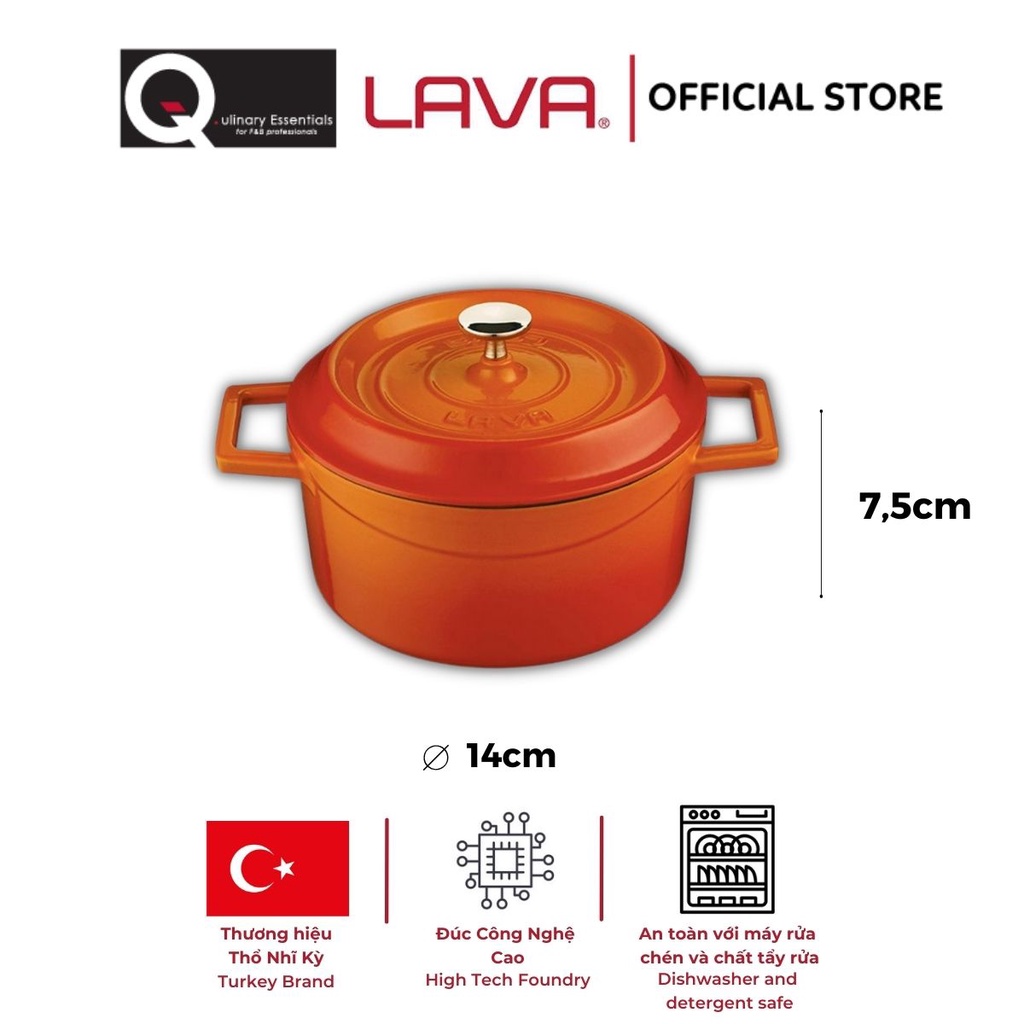 Nồi Gang Lava Trendy Round Casserole Đường Kính 14cm, 0.76L