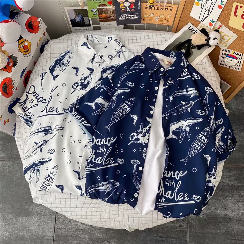 Áo sơ mi tay ngắn họa tiết hoa kiểu Hawaii trẻ trung hợp thời trang M-3XL