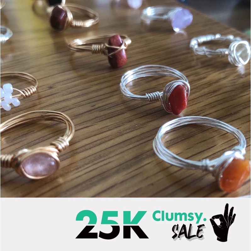 CLUMSY SALE 2 - Nhẫn đá handmade tự nhiên dây vàng đồng