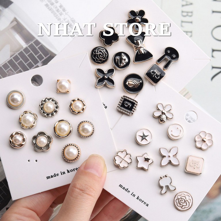 Set 10 Cúc Áo Mini Chống Hở, Ghim Cài Trang Trí, Khuy Áo Thời Trang Hàn Quốc 2023