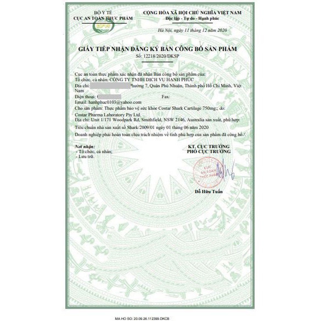 Sụn Cá Mập Costar Blue Shark Cartilage 750mg, 365 viên