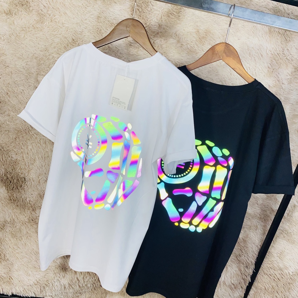 Áo thun unisex bàn tay phản quang form fộng vải cotton Cco dãn - áo phông nam nữ phong cách ulzzang AQ-253