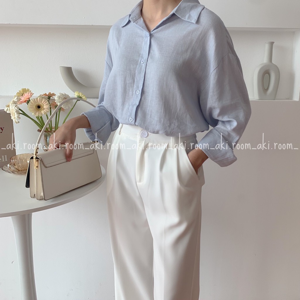 Áo sơ mi linen trơn dài tay