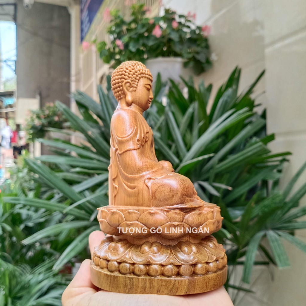 Tượng phật a di đà bằng gỗ thơm cao 15 cm