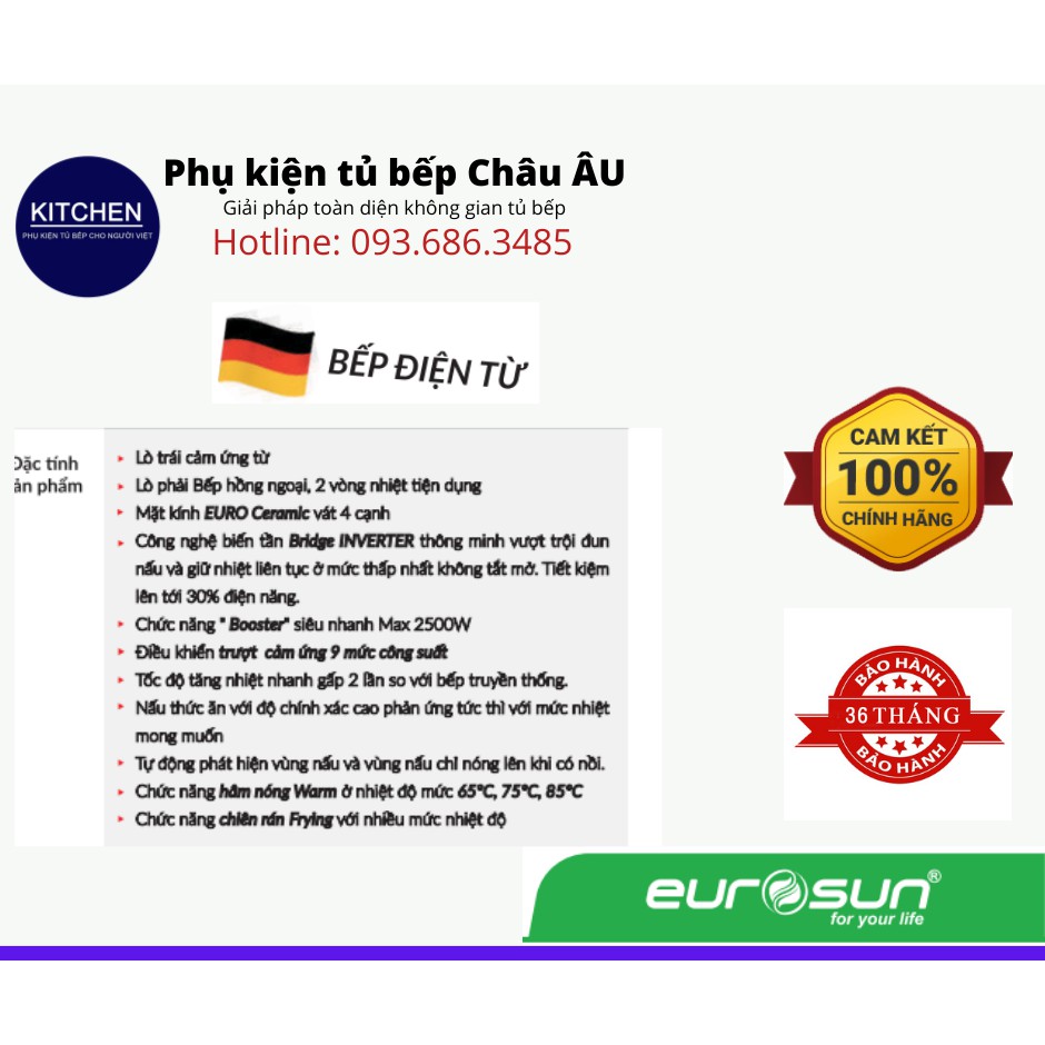 Bếp từ 1 từ - 1 hồng ngoại Eurosun EU-TE226MAX chính hãng