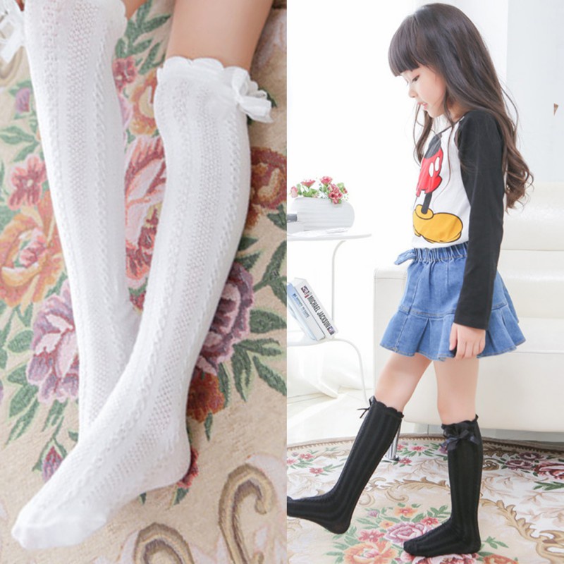 Vớ Cotton Cao Đến Đầu Gối Mềm Mại Đính Nơ Dễ Thương Dành Cho Bé
