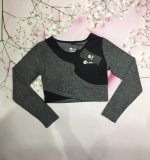 Áo croptop dài tay phối đen xám