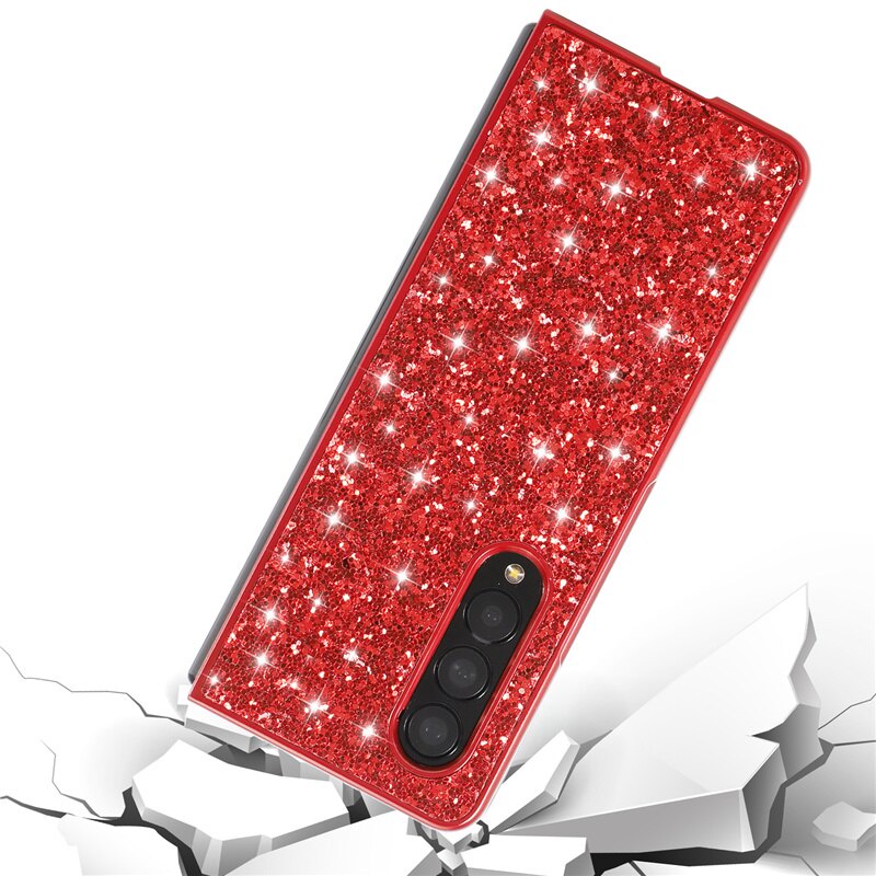 Bao Da Điện Thoại pc Cứng Trang Trí Kim Tuyến Cho samsung galaxy z flod 3 fold4 5g z fold 5 4 Ốp