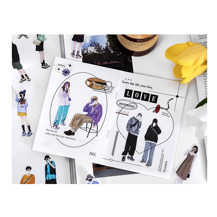 Set 20 Sticker Cô Gái Hàn Quốc thời trang trang trí sổ tay bullet journal